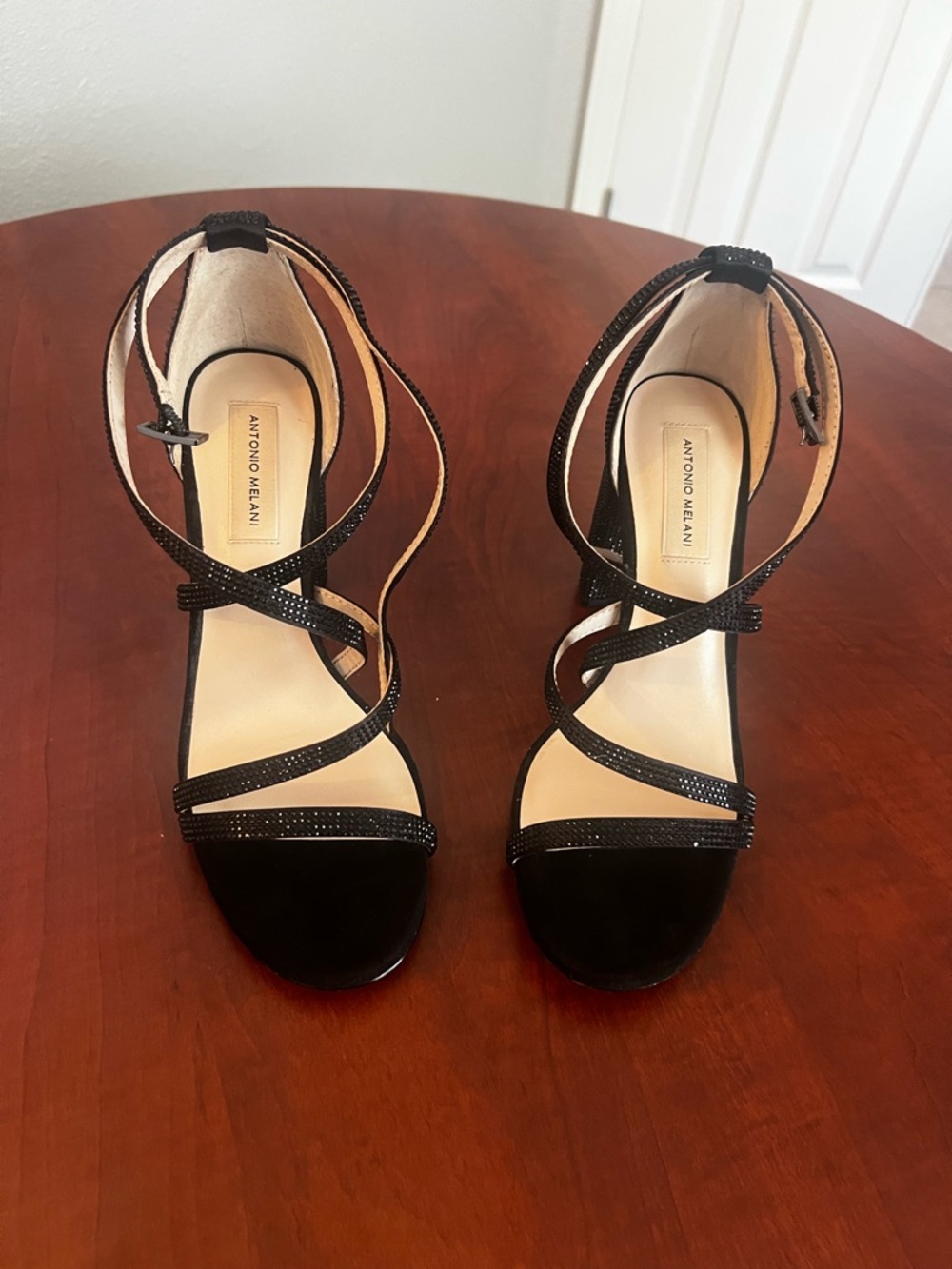 ANTONIO MELANI Black Strappy Crystal-Embellished Heels